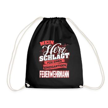Feuerwehr Feuerwehrmann Liebe Herzschlag Geschenk - Turnbeutel - Schwarz - Vorne