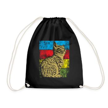 Katze Vintage Retro Katzen Geschenk - Turnbeutel - Schwarz - Vorne
