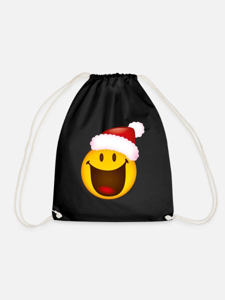 Smiley Glossy Big Happy Christmas - Drawstring Bag - black