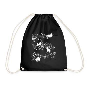 Music Note And Cat - Drawstring Bag - black - Front