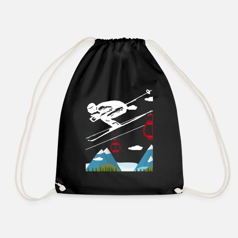 Ski skiing vacation skiing - Drawstring Bag - black