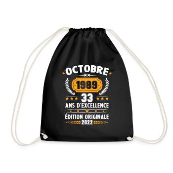 Cadeau D'anniversaire Rétro 33 Ans Octobre 1989 - Sac de sport léger - noir - Devant