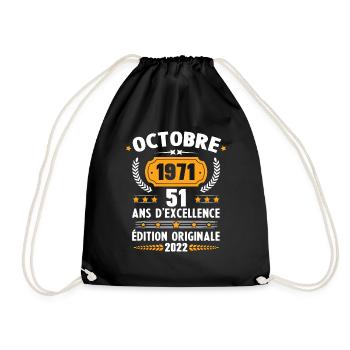 Cadeau D'anniversaire Rétro 51 Ans Octobre 1971 - Sac de sport léger - noir - Devant