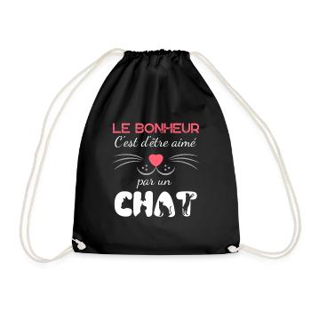 le bonheur c est d être aimé par un chat - Sac de sport léger - noir - Devant