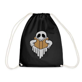 Book-reading funny ghost - Drawstring Bag - black - Front