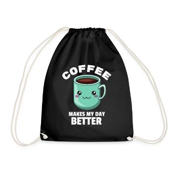 funny "Coffee makes my day better" coffee design - Drawstring Bag - black - Front