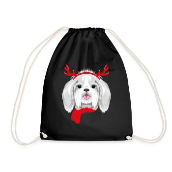 Pretty Shih Tzu wearing Christmas horns - Drawstring Bag - black - Front