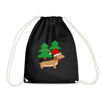 Funny Cute Christmas Dachshund Christmas Gesch - Drawstring Bag - black - Front