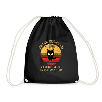 Yes I am judging you. The Judging Cat - Drawstring Bag - black - Front