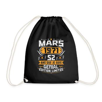 Rétro Cadeau D'anniversaire 52 Ans Mars 1971 - Sac de sport léger - noir - Devant