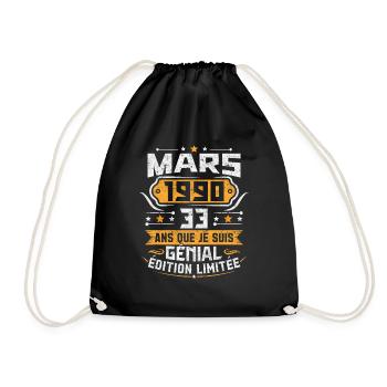 Rétro Cadeau D'anniversaire 33 Ans Mars 1990 - Sac de sport léger - noir - Devant