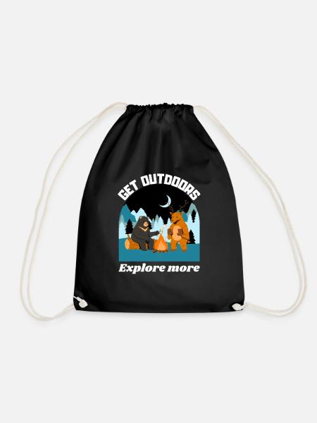 Get outside, explore more - Drawstring Bag - black