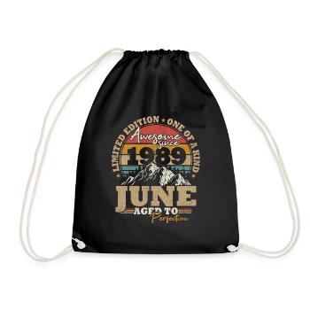 June 1989 Vintage Birthday Gift 34 Years - Drawstring Bag - black - Front