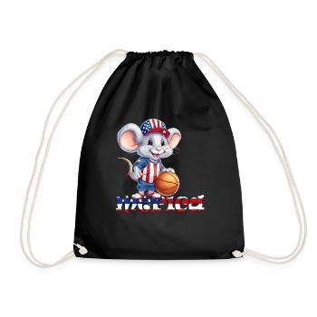 Merica Independence Day 4th of July Baseball Mouse - Drawstring Bag - black - Front