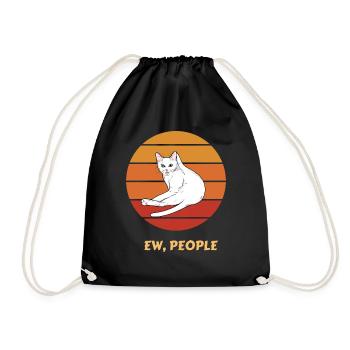 Ew, People T-Shirt Funny Cat Introverts Tees - Drawstring Bag - black - Front