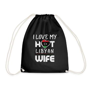 Funny I Love My Hot Libyan Wife Husband - Drawstring Bag - black - Front