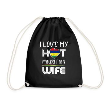 Funny I Love My Hot Mauritian Wife Husband - Drawstring Bag - black - Front
