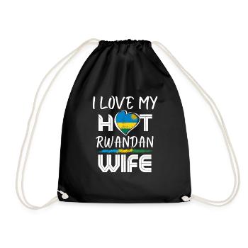 Funny I Love My Hot Rwandan Wife Husband - Drawstring Bag - black - Front