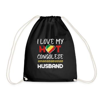 Funny Congolese Husband Proud Wife - Drawstring Bag - black - Front