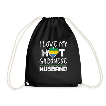 Funny Gabonese Husband Proud Wife - Drawstring Bag - black - Front
