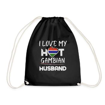 Funny Gambian Husband Proud Wife - Drawstring Bag - black - Front