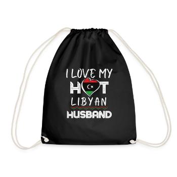 Funny Libyan Husband Proud Wife - Drawstring Bag - black - Front