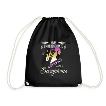 Saxophone Girl Saxophon Spielerin Geschenk - Turnbeutel - Schwarz - Vorne