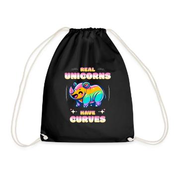 Real Unicorns Have Curves Rhino Unicorn - Drawstring Bag - black - Front