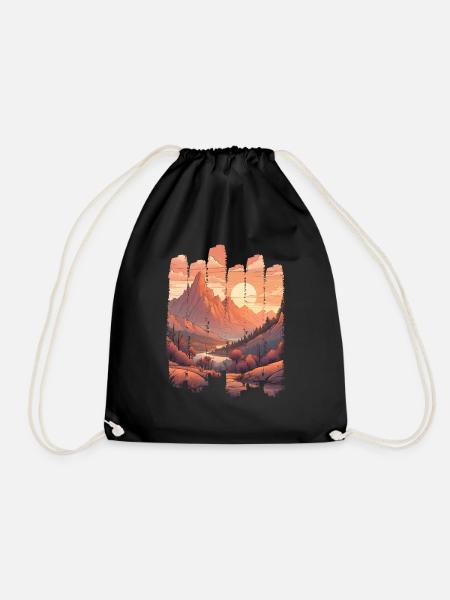 Natural Landscape Sunset Mountains - Drawstring Bag - black