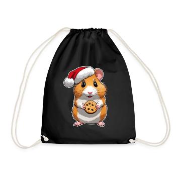 Hamster mit Keks , Süßer Hamster , Weihnachten - Turnbeutel - Schwarz - Vorne