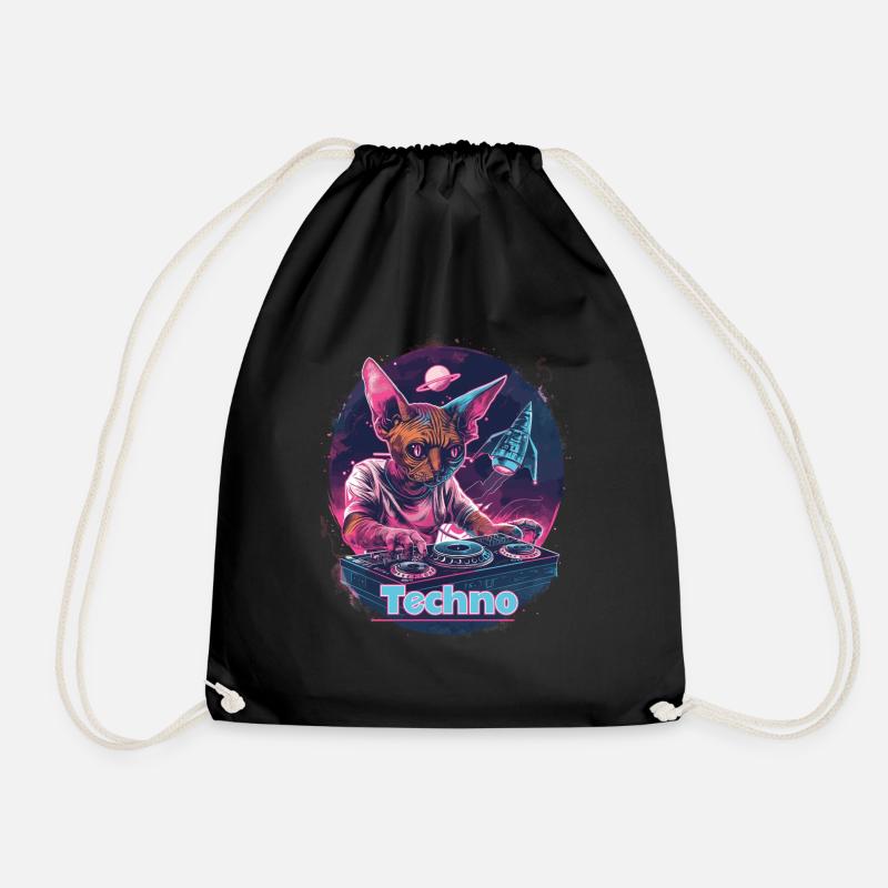 Techno DJ Rave Space Cat - Turnbeutel - Schwarz