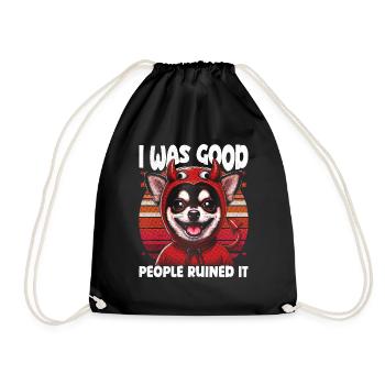 Smiling Chihuahua Devil I Was Good PeopleRuined It - Drawstring Bag - black - Front
