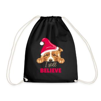 Niedlicher spähender Border Collie Hund mit Weihnachtsmannmütze - Turnbeutel - Schwarz - Vorne