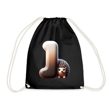 Little hedgehog snuggles up to the letter J - Drawstring Bag - black - Front