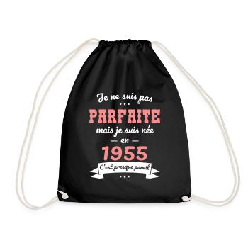 Anniversaire 70 ans - Pas parfaite mais née 1955 - Sac de sport léger - noir - Devant