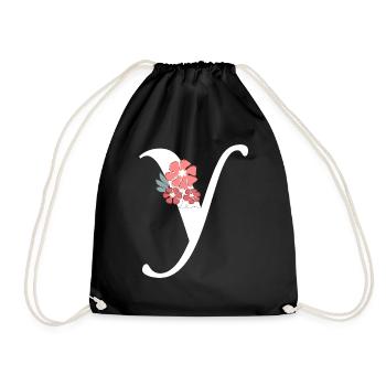 Letter and Minimalist Flowers - Drawstring Bag - black - Front