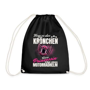 Motorradhelm statt Krönchen - Prinzessin Shirt - Turnbeutel - Schwarz - Vorne