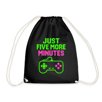 Nur fünf Minuten Gamer Pixel Design Geek Gaming - Turnbeutel - Schwarz - Vorne