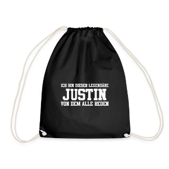 Justin Name Design - Turnbeutel - Schwarz - Vorne