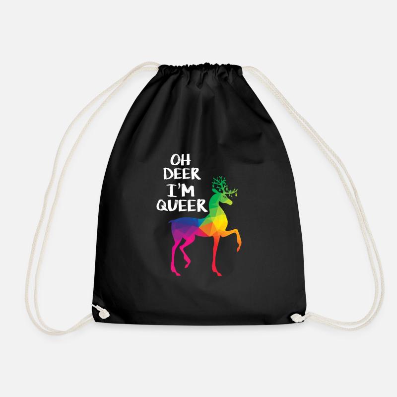 Oh Deer I m Queer Gay Lesbian LBGT Pride rainbow - Drawstring Bag - black