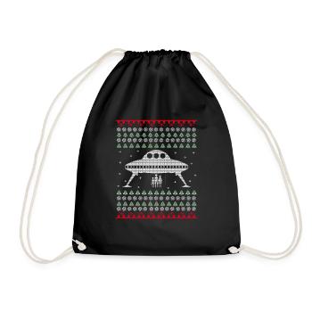 UFO Ugly Xmas Sweater Geschenk Christmas - Turnbeutel - Schwarz - Vorne