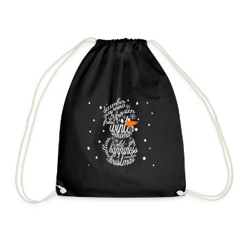 Word Art Snowman With Snowflake Christmas Gift - Drawstring Bag - black - Front