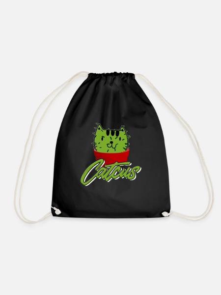 Catcus Funny Cactus Cat Pun Shirt - Turnbeutel - Schwarz