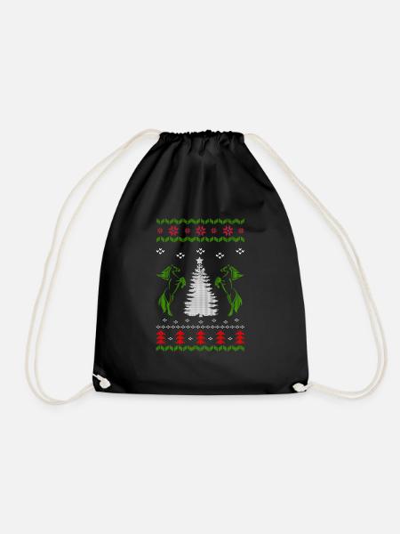 Horse Ugly Christmas Jumper Gift - Drawstring Bag - black