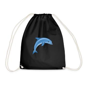 Niedlich Lustig Süß Delfin Comic Zeichnung T-Shirt - Turnbeutel - Schwarz - Vorne