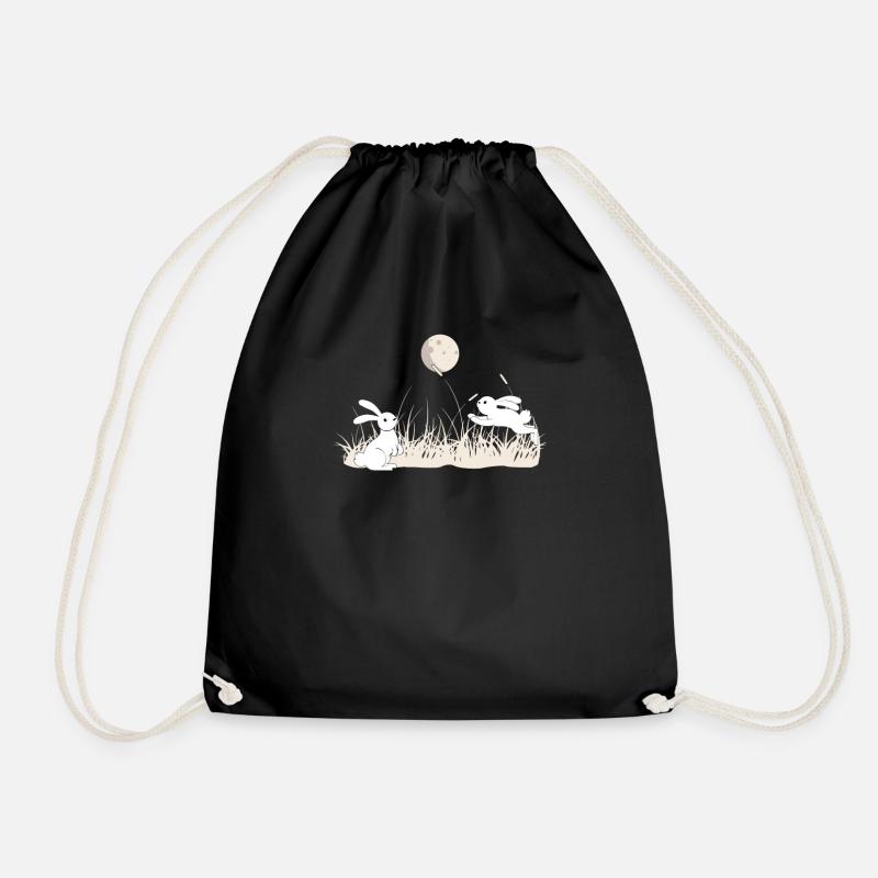 Asian Moon And Bunnies Japanese Gothic Gift - Drawstring Bag - black