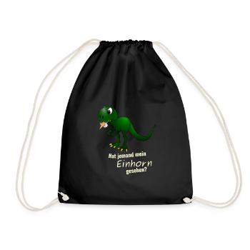 Dino T-Rex frisst ein Einhorn lustiges Geschenk - Turnbeutel - Schwarz - Vorne
