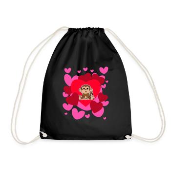 Affe-Liebes-T-Shirt - Valentinstag niedliches Herz - Turnbeutel - Schwarz - Vorne