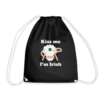 Kiss Me Im Irish Sheep Funny St Patricks Day Pun - Drawstring Bag - black - Front