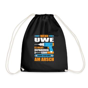 Uwe Name Geschenk Reparatur reparieren - Turnbeutel - Schwarz - Vorne